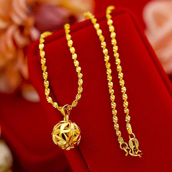 24K Gold Plated Hollow Ball Collier Femme Pendant Necklaces for Women 3