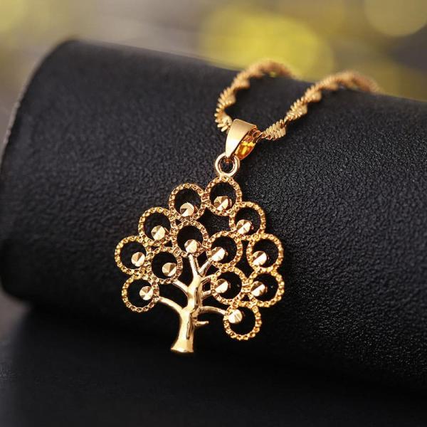 24K Gold Plated Life Tree Statement Pendants With Chokers Collar WaterWave Chain Necklace For Women 2