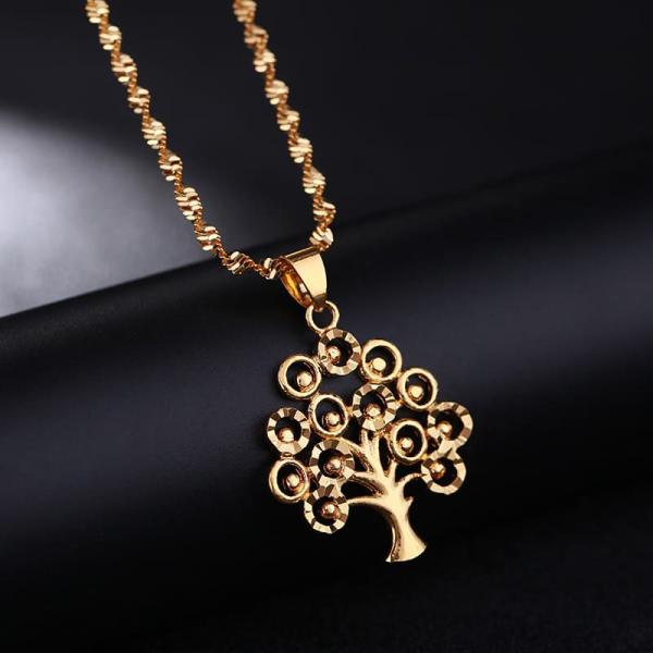 24K Gold Plated Life Tree Statement Pendants With Chokers Collar WaterWave Chain Necklace For Women 3