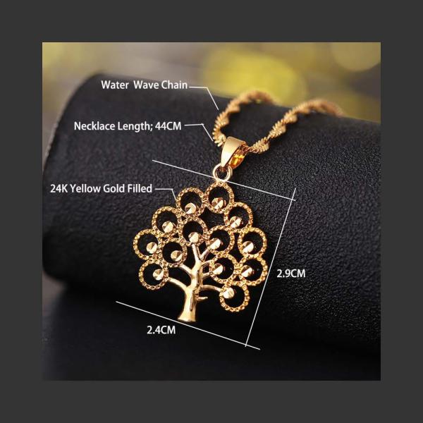24K Gold Plated Life Tree Statement Pendants With Chokers Collar WaterWave Chain Necklace For Women 4