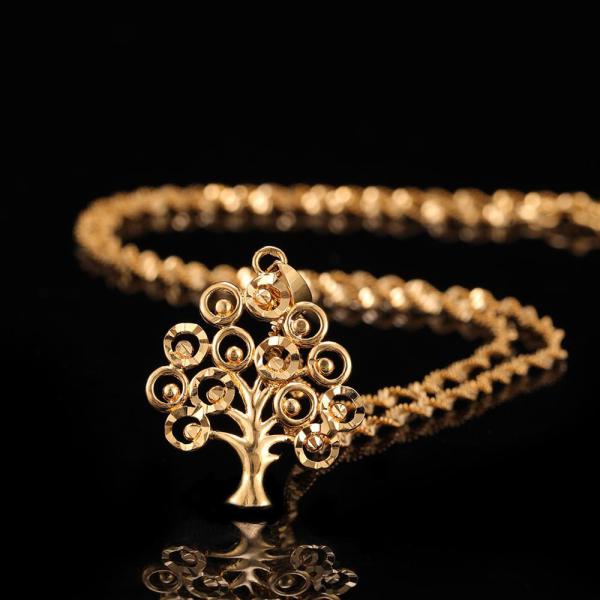24K Gold Plated Life Tree Statement Pendants With Chokers Collar WaterWave Chain Necklace For Women 5
