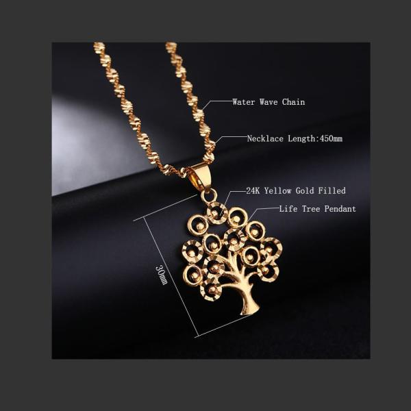 24K Gold Plated Life Tree Statement Pendants With Chokers Collar WaterWave Chain Necklace For Women 6