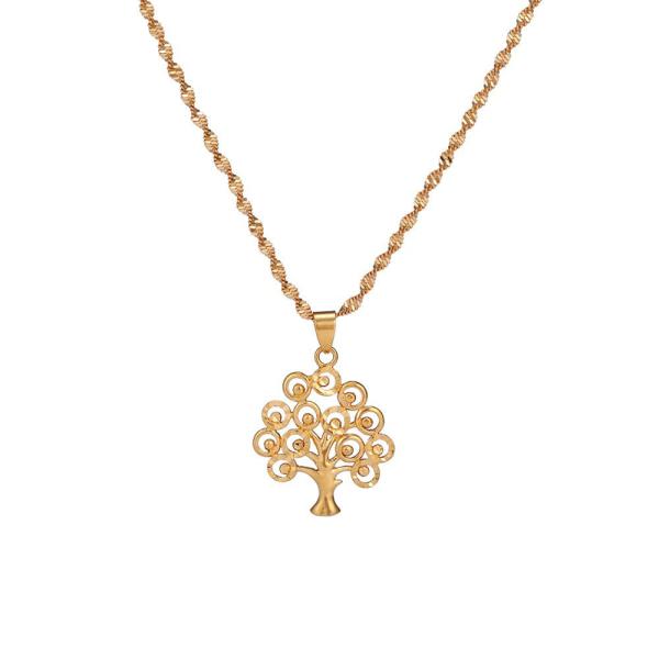 24K Gold Plated Life Tree Statement Pendants With Chokers Collar WaterWave Chain Necklace For Women