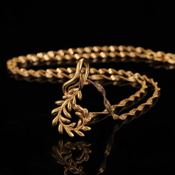 24K Gold Plated Olive Branch Statement Pendant with Chokers Collar WaterWave Chain Necklaces for Women 3