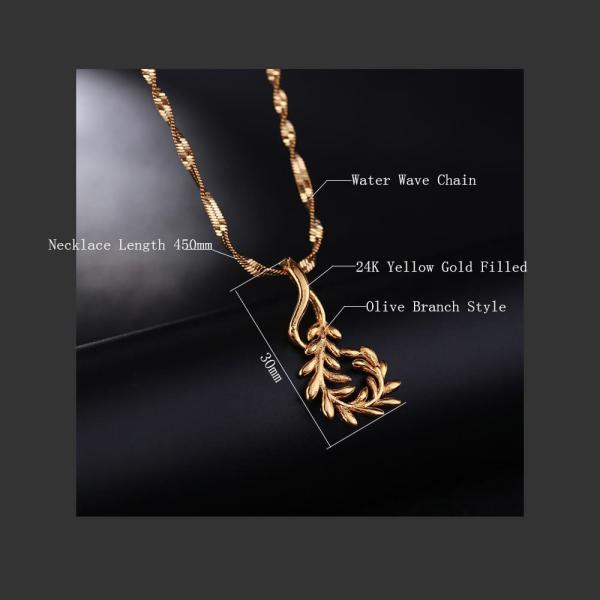 24K Gold Plated Olive Branch Statement Pendant with Chokers Collar WaterWave Chain Necklaces for Women 5