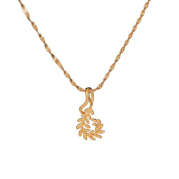 24K Gold Plated Olive Branch Statement Pendant with Chokers Collar WaterWave Chain Necklaces for Women