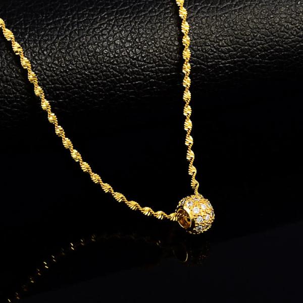 24K Gold Plated Round Circles Charm Pendant with Water Wave Chain Necklace For Women