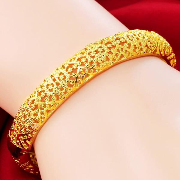 24K Gold Plated Round Classic Bangles Pulseira Femme Wristband For Women 3