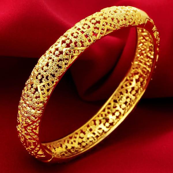 24K Gold Plated Round Classic Bangles Pulseira Femme Wristband For Women 4