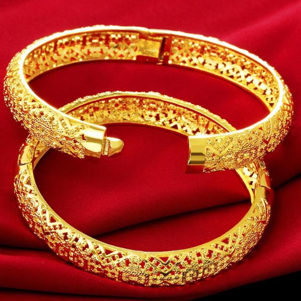 24K Gold Plated Round Classic Bangles Pulseira Femme Wristband For Women 5