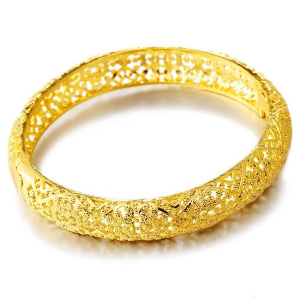 24K Gold Plated Round Classic Bangles Pulseira Femme Wristband For Women