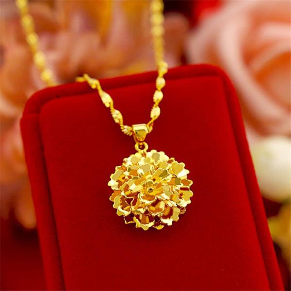 24K Plated Gold Flower Pendant With Water Wave Collier Choker Chain Necklace For Women 3