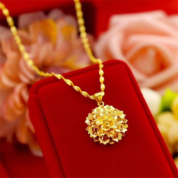 24K Plated Gold Flower Pendant With Water Wave Collier Choker Chain Necklace For Women 4