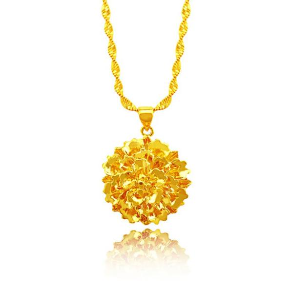 24K Plated Gold Flower Pendant With Water-Wave Collier Choker Chain Necklace For Women