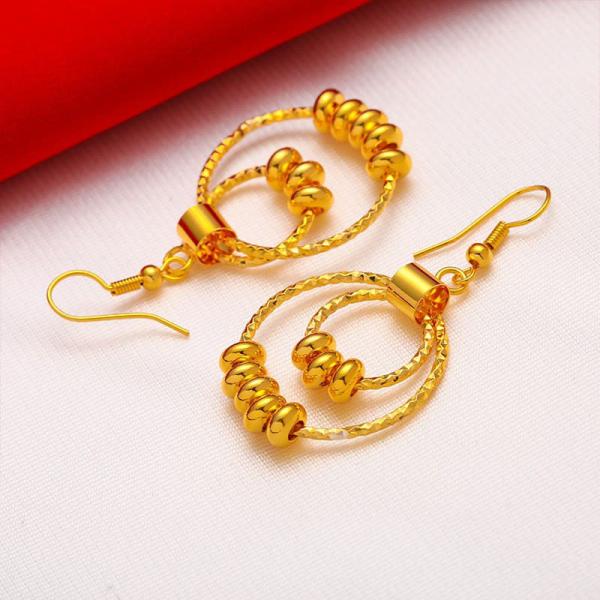 24K Plated Gold Round Circles Bead Long Tassel Brincos Earrings For Women 3