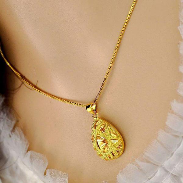 24K Pure Gold Filled Waterdrop Pendant With Chain Collier For Women 3