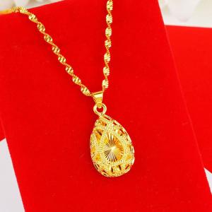 24K Pure Gold Filled Waterdrop Pendant With Chain Collier For Women