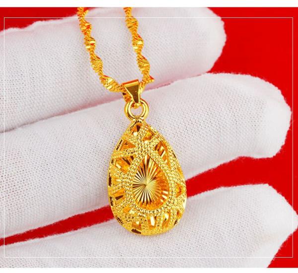 24K Pure Gold Filled Waterdrop Pendant With Chain Collier For Women 4