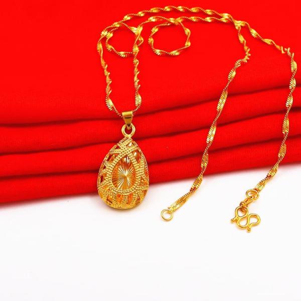 24K Pure Gold Filled Waterdrop Pendant With Chain Collier For Women 5