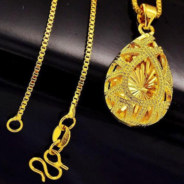 24K Pure Gold Filled Waterdrop Pendant With Chain Collier For Women 6