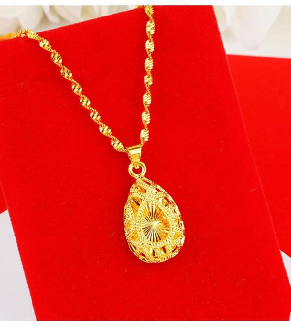 24K Pure Gold Filled Waterdrop Pendant With Chain Collier For Women
