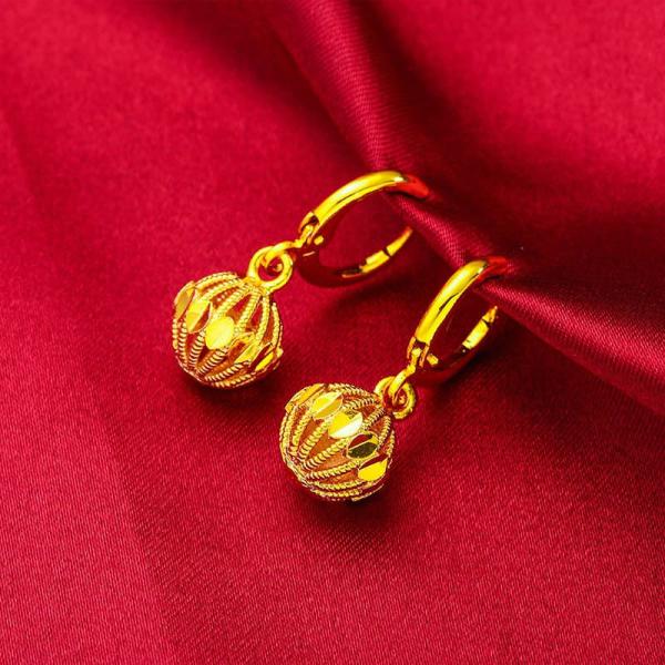 24K Yellow Gold Plated Hollow Ball Bead Necklace Earrings Set For Women 4