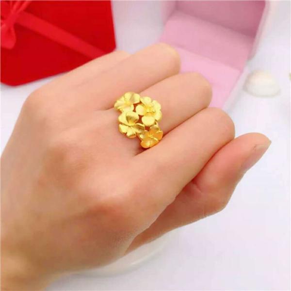 24k Gold Plated Multi Flowers Adjustable Open Ring For Women 2