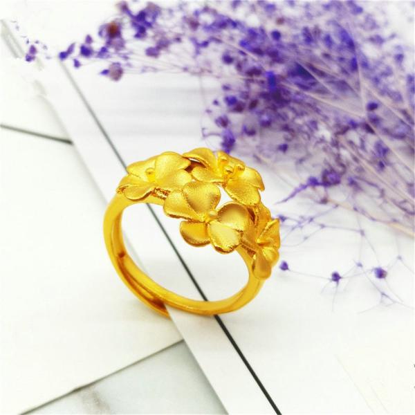 24k Gold Plated Multi Flowers Adjustable Open Ring For Women 4