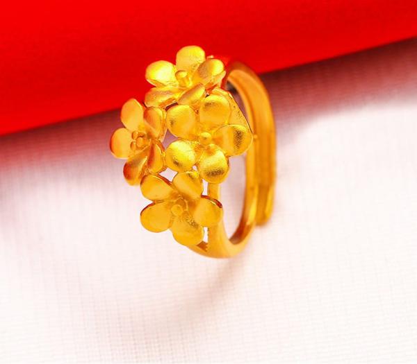 24k Gold Plated Multi Flowers Adjustable Open Ring For Women 6