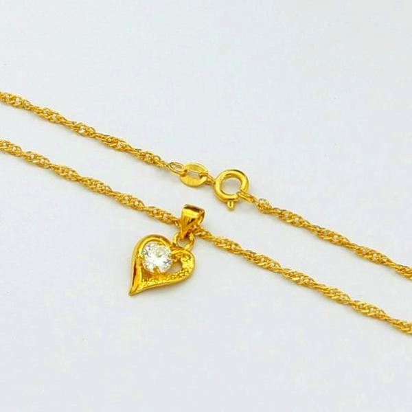 24k Pure Gold Plated Hearts Pendant With Twist Rope Chain For Women 2