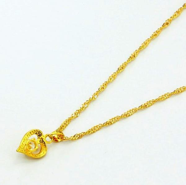 24k Pure Gold Plated Hearts Pendant With Twist Rope Chain For Women