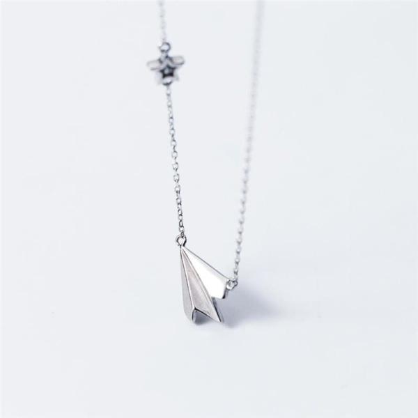 925 Sterling Silver Childhood Paper Plane Simple Student Clavicle Necklace For Women 2