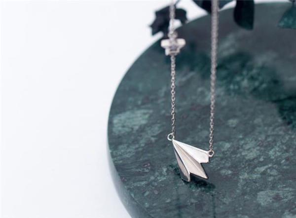 925 Sterling Silver Childhood Paper Plane Simple Student Clavicle Necklace For Women 3