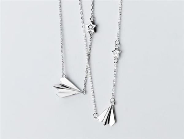 925 Sterling Silver Childhood Paper Plane Simple Student Clavicle Necklace For Women