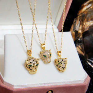 Crystal Leopard Pendant with Vintage Zircon Animal Link Chain Necklace For Women