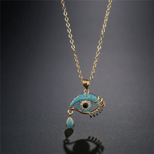 Lucky Eye Blue & Black Zirconia Pendant with Black Copper Link Chain Necklace For Women gold