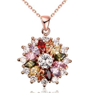 Rose Gold Plated Flower Pendant with Cubic Zirconia 18inch Chains Necklace For Women