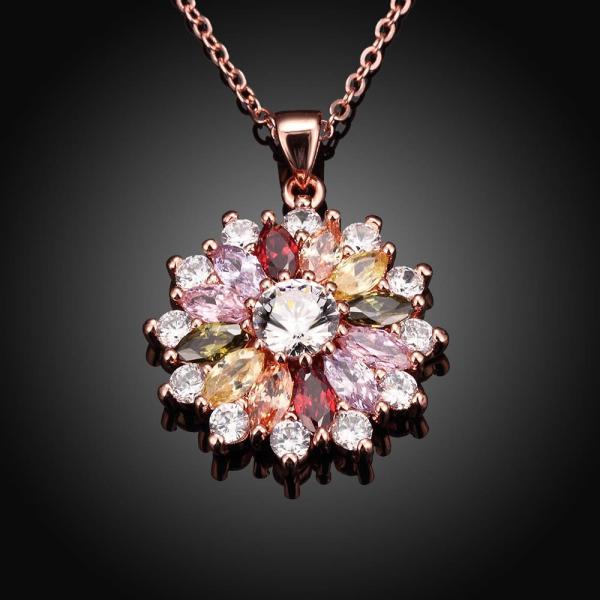 Rose Gold Plated Flower Pendant with Cubic Zirconia 18inch Chains Necklace For Women 4