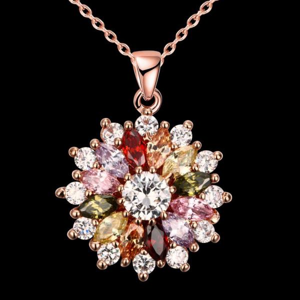 Rose Gold Plated Flower Pendant with Cubic Zirconia 18inch Chains Necklace For Women 5