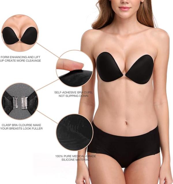 Self Adhesive Strapless Invisible Push up Bra For Women black 3