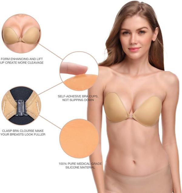 Self Adhesive Strapless Invisible Push up Bra For Women brown 3