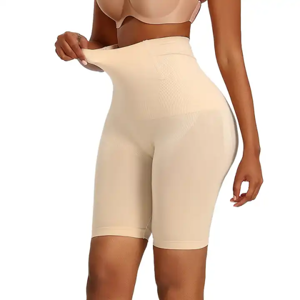 Women High Waist Seamless Slimmer Body Shaper Pants Beige 2