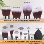 Young Glam Makeup Brush Set 11Pcs Bamboo Synthetic Kabuki Brush Set 6 Young Glam Makeup Brush Set 11Pcs Bamboo Synthetic Kabuki Brush Set Foundation Powder Blending Concealer Eye shadows Blush Cosmetics Brushes with Organizer Bag & Makeup Sponge