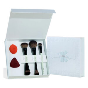 Jessup Makeup Brushes 5pcs, 3pcs Double Sided Face Makeup Brush Set, 2pcs Makeup Sponges, Premium Vegan Foundation Contour Blush Highlight Concealer Brush Gift Packaging T510