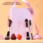 Jessup Makeup Brushes Set 9pcs, 7pcs Double Sided Makeup Brushes, 2pcs Makeup Sponges, Foundation Concealer Blush Eyeshadow Contour Powder Gift Packaging T506