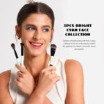 Jessup Face Makeup Brushes 3pcs Double Ended T503 2 Jessup Face Makeup Brushes 3pcs Double Ended Makeup Brush Set for Foundation Contour Blush Highlight and Concealer Brush, Premium Vegan Brush Set Bright Cyan T503