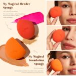 Jessup Pebble Flawless Face Kit T505 – Jumbo Flat-Top Foundation Brush (57 mm) + 3 Latex-Free Blender Sponges | Professional Base Makeup Set for Flawless Foundation, Contour & Concealer
