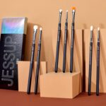 jessupt334-1 Jessup Brushes Eyeshadow Brush Set 7Pcs Eye Shadow Professional Makeup Brushes Set Premium Make Up Smoky Blending Shader Precision Crease Definer Black Silver T334