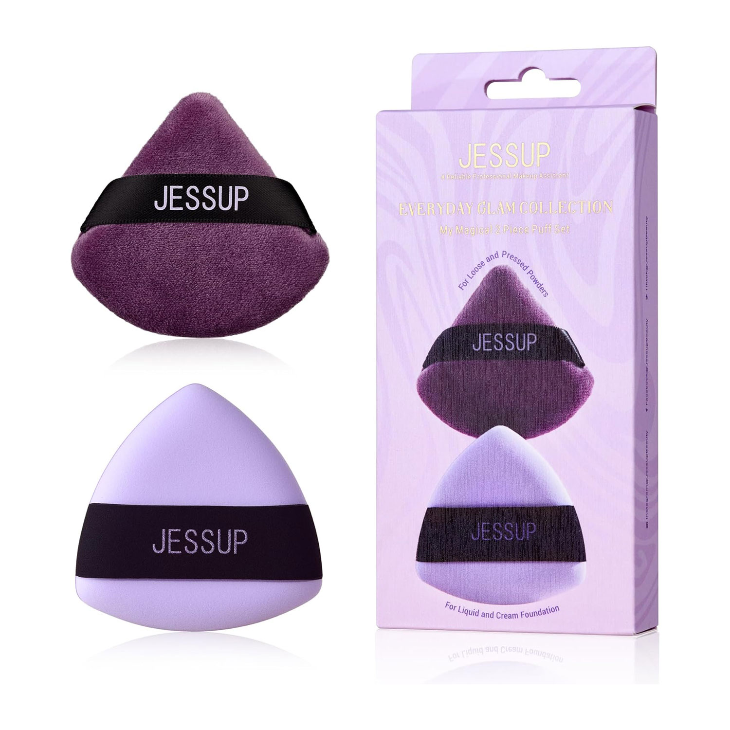 Jessup Powder Puff, 2pcs Triangle Powder Puff Soft for Foundation Setting and Baking, Reusable, Washable, Purple SP018 Jessup 2Pcs Powder Puff