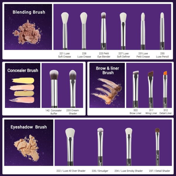 Jessup Eye Makeup Brushes Set Professional 15pcs with Eyeshadow Blending Concealer Eyebrow Eyeliner Brush (Black/Silver) T177